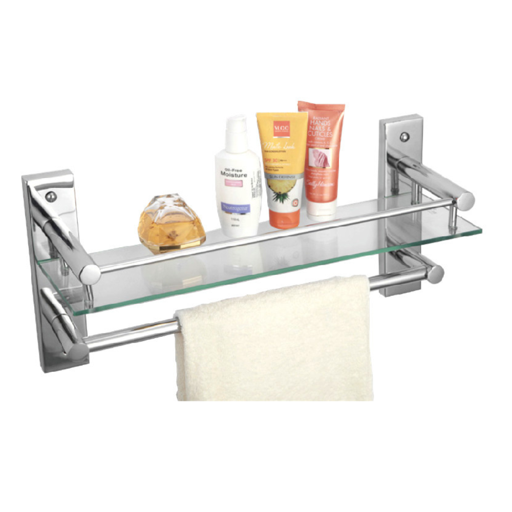 GLASS SHELF WITH TOWEL ROD